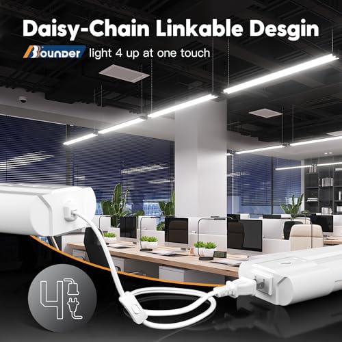 Image of BBOUNDER 12 Pack Linkable LED Shop Light with Reflector, Super Bright 5000K Daylight, 4400 LM, 4 FT, 48 Inch Integrated Fixture for Garage, 40W Equivalent 250W, Surface & Suspension Mount, White
