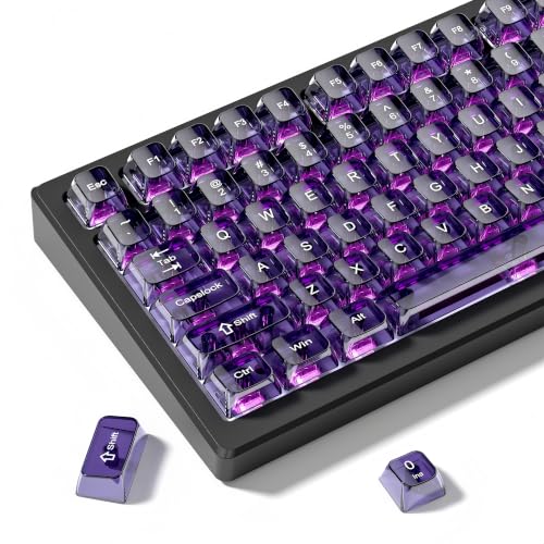 Image of dagaladoo Purple Clear keycaps,Transparent keycaps 60 75 100 Percent,Crystal keycap Set,Shine Through Key caps Ceramic Style,MDA Profile Keyboard Key Cap for Mx Switches Mechanical Keyboard(115key)