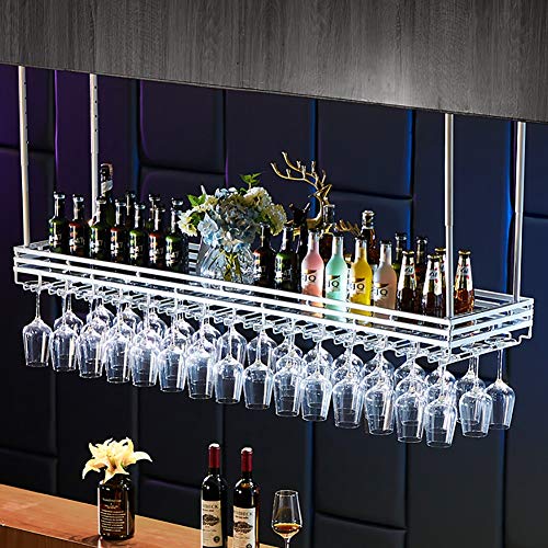 LUCEAE - Estantería de vino colgante de techo para copas de vino de estilo europeo, soporte para botella de vino, decoración de loft, estante para copas de vino, para bar/blanco, 100 x 35 cm