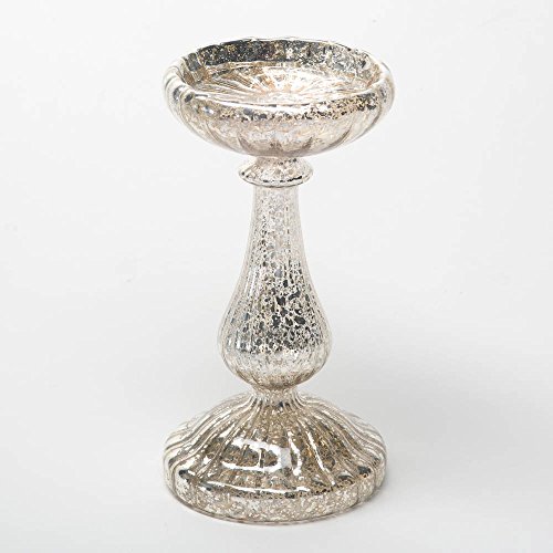Richland Ribbed Unique Mercury Glass Pillar Candle Holder 8.5