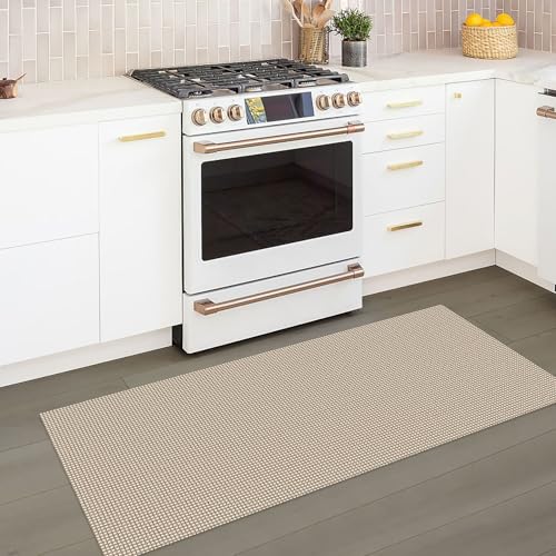 KOZYFLY Runners for Hallways 2x5 ft Washable Kitchen Runner Non Slip Rubber Backed Hall Runners Cotton Entryway Runner Rugs Floor Carpet for Indoor Backdoor Bedroom Kitchen, Ivory/Khaki