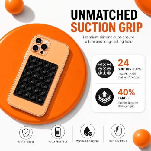 Image of Mizi Magnetic Sticky Mobile Suction Grip for Mag Safe, 24 Silicone Suction Cups, Removable Magnetic Phone Mount for i Phone 12 /13 /14 /15 /16 /17 /18 Series - Black