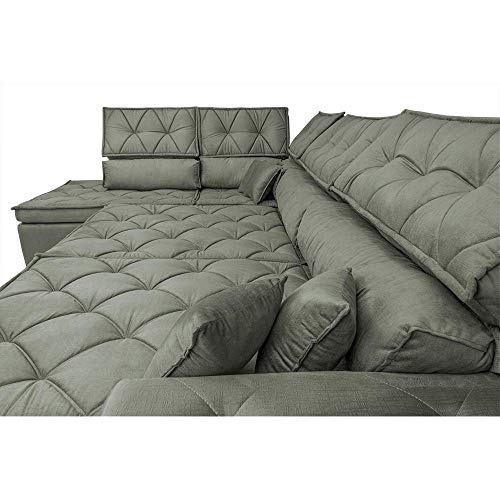 Sofa de Canto Retrátil e Reclinável com Molas Cama Inbox Platinum Esquerdo 3,00x2,36 Suede Cinza