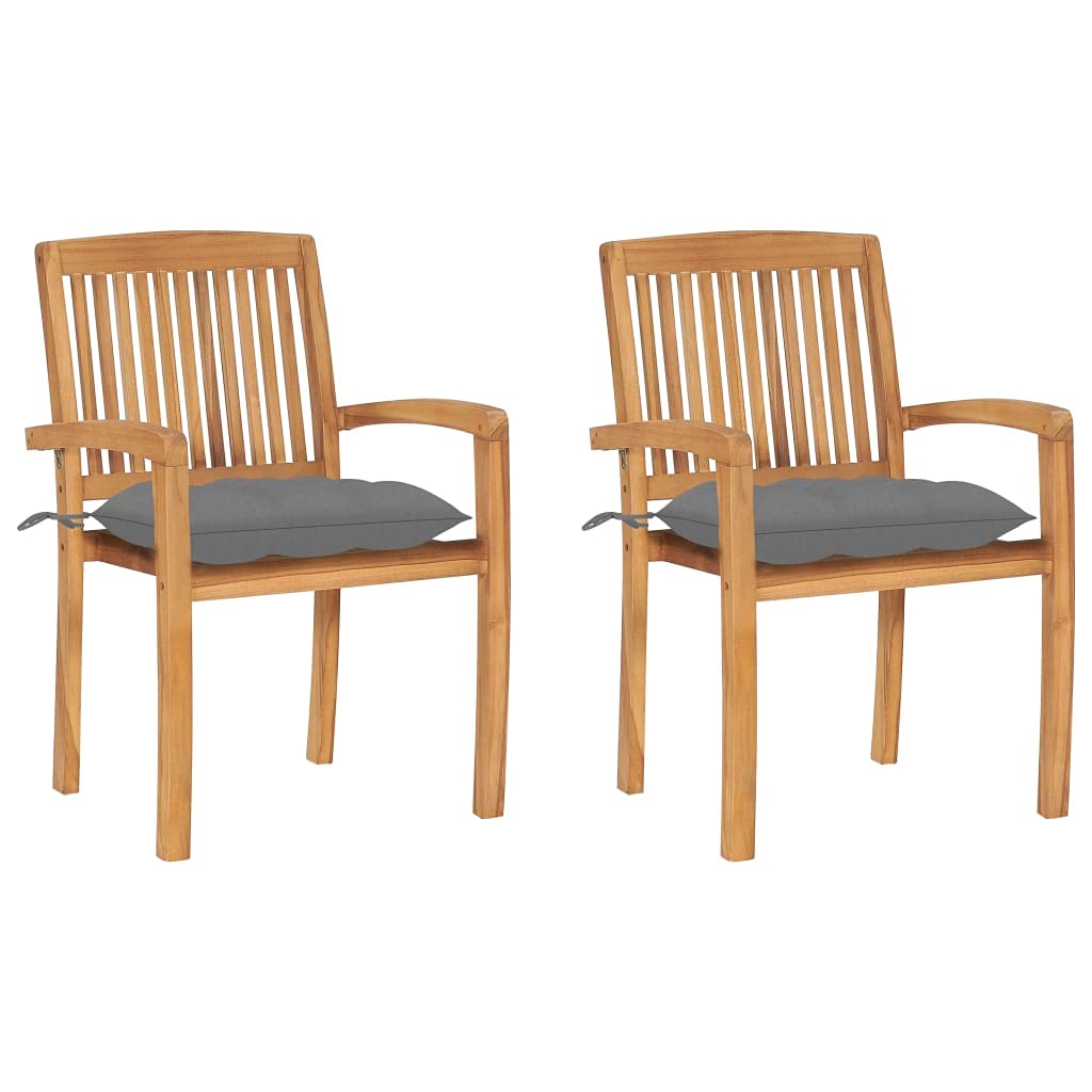 Chaise de jardin en teck massif empilable avec coussin gris outdoor