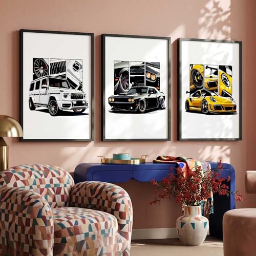 Image of kotart Big Sports Cars Framed Posters Gift Items for Boys Room Wall Decoration Bedroom Living Room Office Studio Decor | Car Poster Frame for Wall Decor Set Of 3 Size (13 X 17 inch)