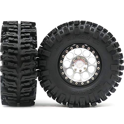 Hobbysoul 4Pcs Rc 2.2 Mud Slingers Tires Crawler Tyres Height 124Mm & Aluminium 2.2 Beadlock Wheels Rims #TOP1