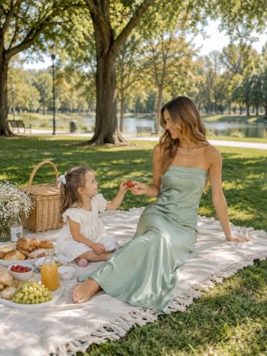 Image of Realtix Summer Satin Strapless Backless Maxi Dress for Women Wedding Guest