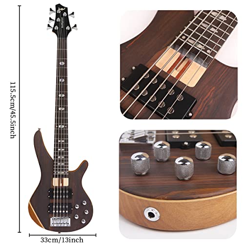 Basse électrique 5 cordes pleine taille P basse kit pour débutants noir avec sac de concert, sangle de guitare et câble de guitare (5) - Les Beatles, Paul McCartney, John Lennon, RIngo Starr, George Harrison Basse électrique 5 cordes pleine taille P basse kit pour débutants noir avec sac de concert, sangle de guitare et câble de guitare (5) – Image 5