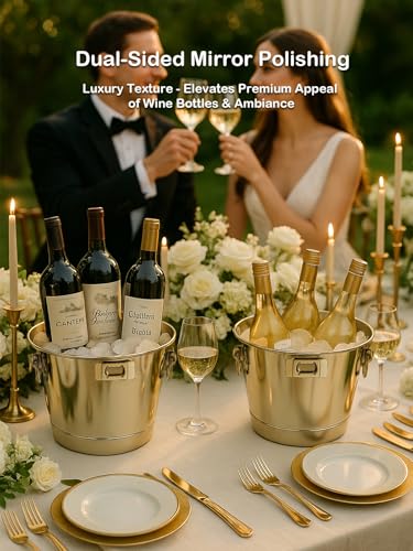 6L Large Ice Bucket 2PCS with Opener for Party, Mimosa Bar Supply Thickened Stainless-Steel Beverage Tubs for Champagne Beers Sparkling Wine Cocktails, Metal Drink Cooler/Holder Double Handles - Image 5