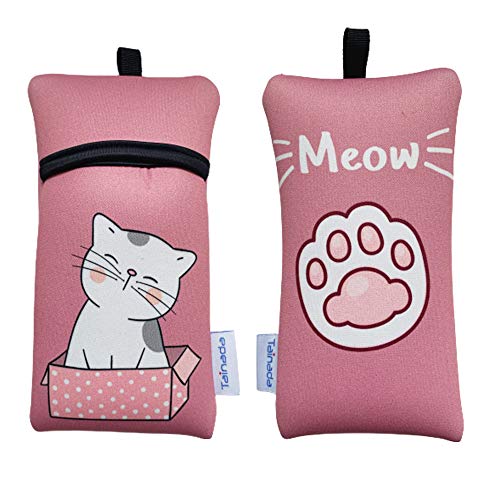 Tainada Shockproof Smartphone Neoprene Sleeve Carry Bag Pouch With Neck Lanyard & Carabiner For Iphone 14/13 / 12 Pro Max; Samsung S22, A52S, A13; Google Pixel 7, 6A; Tcl A30 (Cat Meow Pink) #TOP12