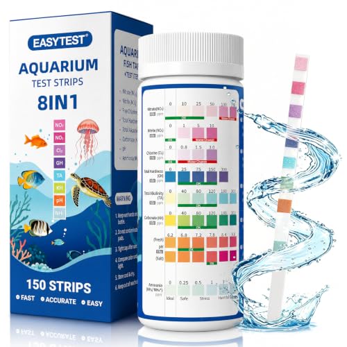 Image of EASYTEST 8-Way Aquarium Test Strips with Ammonia, 150PCS Fish Tank Test Kit