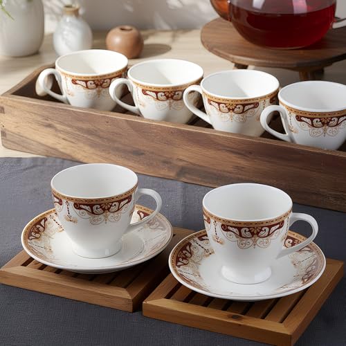 Image of UPC Premium Bone China Cup & Saucer Set (6 Pieces) | Elegant Solid Color Tea Coffee Cups | Lightweight, Durable & Glossy Finish | Ideal for Home, Office & Gifting (N-Cup White09)