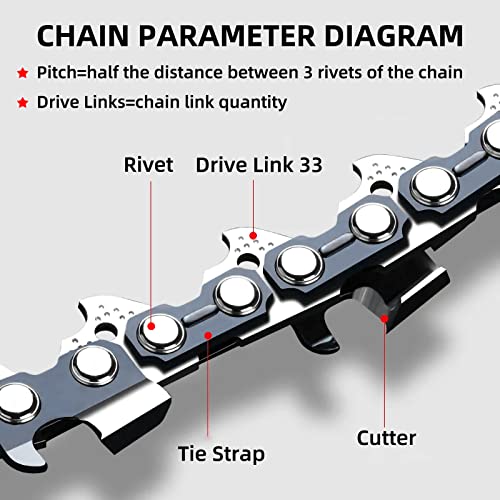8 Inch Chainsaw Chain 3/8" Lp Pitch .050" Gauge 33 Drive Links, 8 Inch Replacement Pole Saw Chains Compatible For Sun Joe Swj800E Swj806E, Chicago, Portland 62896, Greenworks, Oregon S33-2 Pack #TOP1