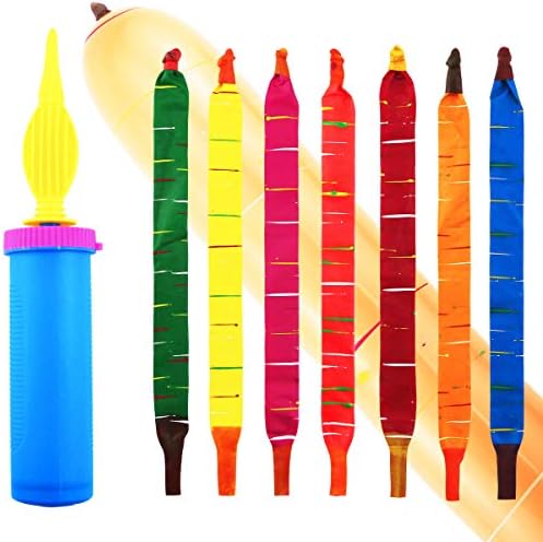 Nexxxi 100 Pcs Rocket Balloons with Free Air Pump Party Pack, Assorted Bright Color Screaming Balloon Rocket Giant Flying Whistle Balloons for Kid Party Supplies