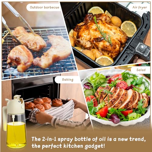 Image of Oil Sprayer for Cooking 2pcs,2 in 1 Oil Dispenser and Oils Sprayer Kitchen Gadgets-16oz Glass Oils Spray Bottle,Mist Olive OilDispenser,Air Fryer,Salad,Grill (White Kitchen Accessories)
