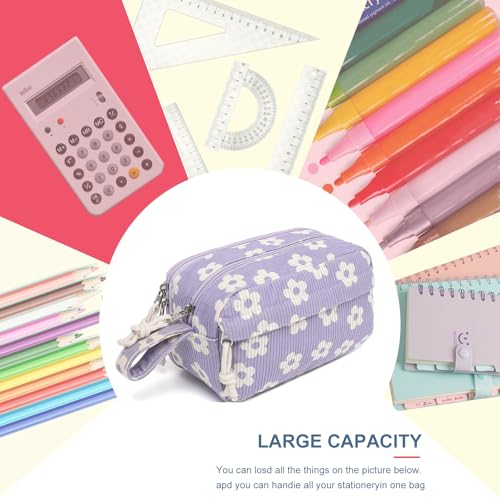 Image of Bluboon Big Capacity Pencil Case Pencil Pouch Pen Case School Supplies Cute Pencil Box Pencil Bag for Teen Girls Boys Women Man (Beige Flower Purple)
