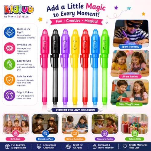 Image of kidivo Invisible Ink Magic Spy Pen with UV Light for Kids, Secret Message Marker, Multicolor Detective Writing Toy, Birthday Return Gift, Party Favor for Boys & Girls, Pack of 3