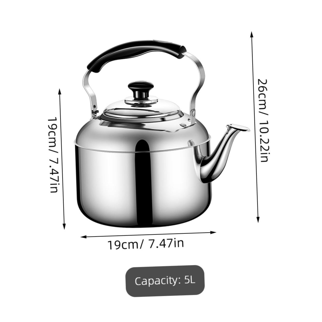 Bouilloire Sifflante En Acier Inoxydable 5l, Capacité 5 Litres, Pot à Eau Robuste, Matériau 430 Inox, Sifflet Sonore, Poignée En Bakélite, Cuisine Domestique Et Préparation De Thé