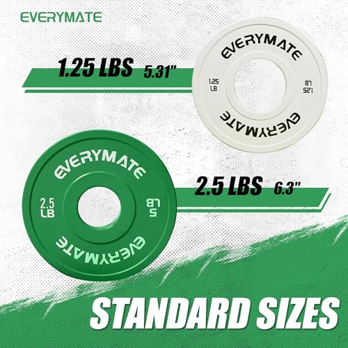 Image of EVERYMATE Change Weight Plates 1.25LB 2.5LB 5LB Set Fractional Plate Olympic Bumper Plates for Cross Training Bumper Weight Plates Steel Insert Strength Training Weight Plates
