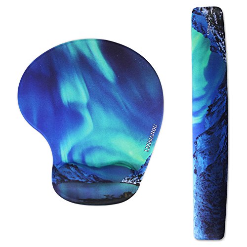 Keyboard Wrist Rest Pad and Mouse Wrist Rest Support Mouse Pad - Ergonomic Support - Premium Quality Foam - Durable & Comfortable & Lightweight for Easy Typing & Pain Relief(Northern Lights)