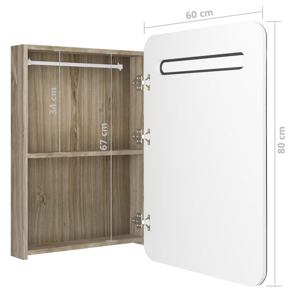 LED-Bad-Spiegelschrank Weiß und Eichen-Optik, 60x11x80 cm Wandschrank mit Beleuchtung, Badezimmerschrank für Kosmetik, Hautpflege und Rasur
