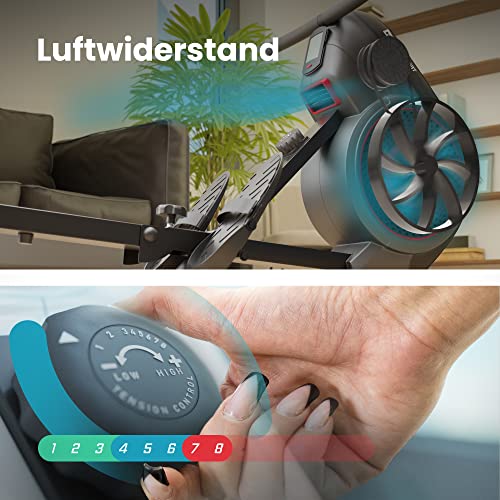 Hop-Sport HS-065AR Luft-Rudergerät für zuhause - Rudermaschine klappbar, mit Luft- & Magnetwiderstand, LCD-Display, 8… – Bild 4