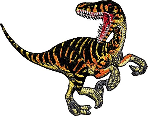 Dinosaur Animal Extinct Striped Velociraptor Embroidered Iron On Applique Patch P3986