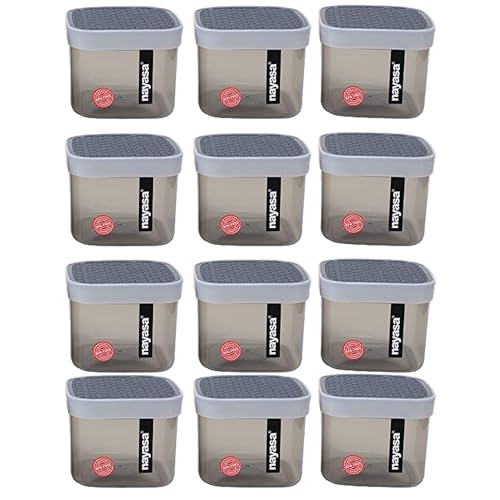 Image of Nayasa Fusion 750 ML BPA Free Food Grade Airtight Kitchen Storage Stackable Containers - Set of 12 | Grey