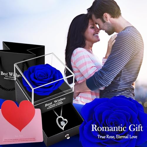 SWEETIME Forever Red Rose Gift Box with Necklace-Real Eternal Rose with 925 Sterling Silver Women Necklace Inside,Enchanted Real Rose Flower Gift for her on Christmas anniversary and Valentine's Day. - Image 4