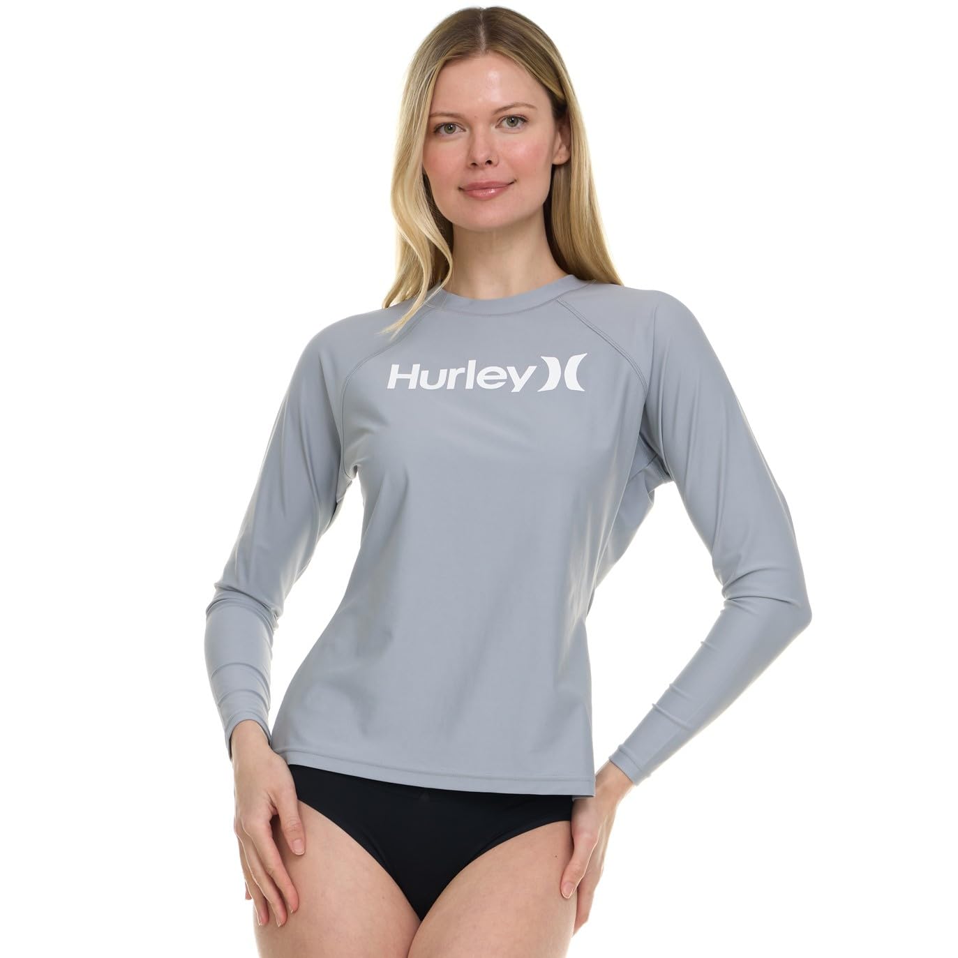Hurley Rash Guard for Women, Womens Rash Guard Long Sleeve Shirts, Rashguard Swim Shirt Women UPF 50+ SPF & UV Protection, Silver, XL