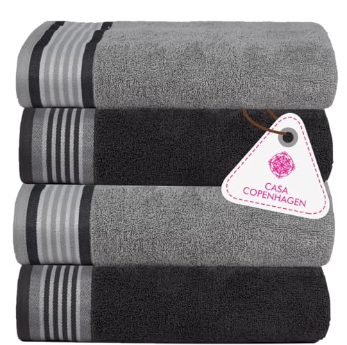 Casa Copenhagen He & She Lot de 4 Serviettes de Bain, 70x140 cm, Gris Pin–Violet Gris, 550 g/m², Coton égyptien, conçu au Danemark, pour Salle de Bain, Cuisine & Douche