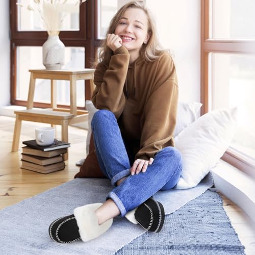 Women’s Micro Suede Moccasin Slippers, Warm Winter Slip-On Memory Foam House Shoes with Fuzzy Fur Collar for Indoor and Outdoor2