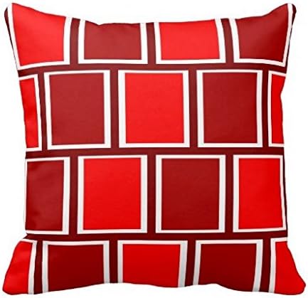 Fire Engine Red Modern Geometric Squares Pattern Zippered Pillow Case Cover Cushion Case for sofa 20x20 Inch (One side)