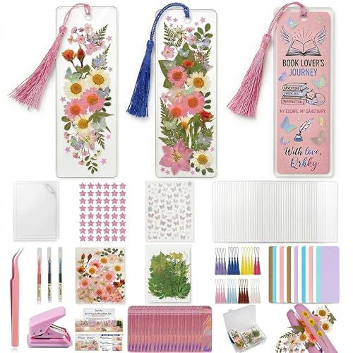 Qrhky Pressed Flower Bookmark Kit Make Your Own Clear Dried Flower Bookmarks DIY with 30 PET Sleeves Tassels Gift Bags and Sealing Tool. Craft Party Kit for Adults & Gifts for Book Lovers