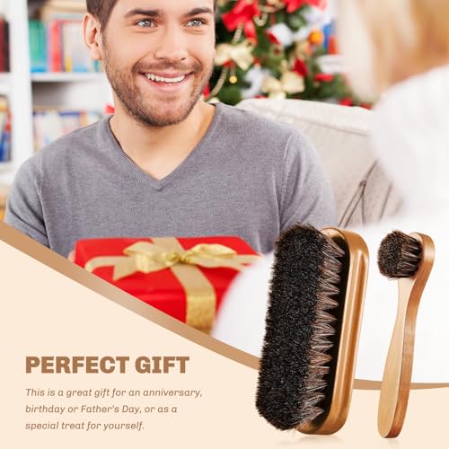 Image of 2 Pcs Horsehair Shine Shoes Brush Kit Polish Dauber Applicators Cleaning Leather Shoes Boots Care Brushes Suede Cleaner Brush(Wooden Style F)