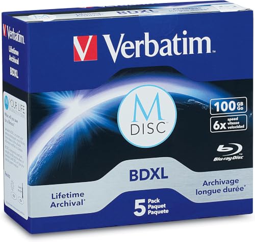Image of Verbatim M DISC BDXL 100GB 6X with Branded Surface Blank Blu-Ray Recordable Media - 5pk Jewel Case Box,Blue (Pack of 10)