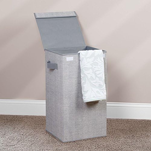iDesign 5183 Aldo Folding Laundry Clothes Hamper with Handles and Lid-Gray, Polypropylene, 35.5 x 35.5 x 64.1 cm