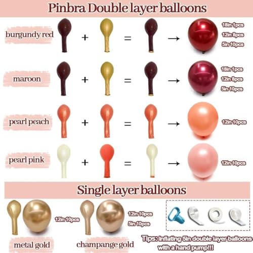 Image of Burgundy Pink Balloon Arch Double Stuffed Dark Red Pink Gold Pearl Balloons Birthday Banner Fringe Curtain Foil Balloons for Birthday Graduation Bridal Wedding Anniversary Party Decoration