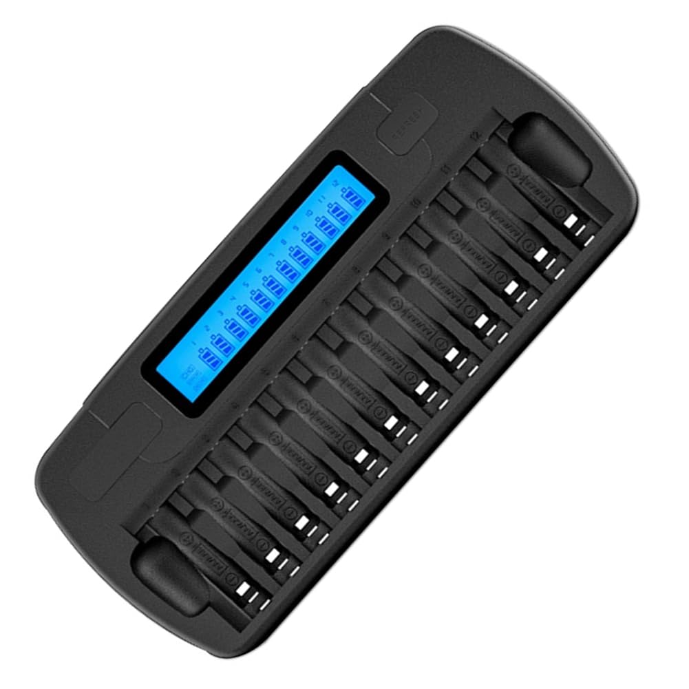 12 Slots 1.2V Ni- Ni-CD AA AAA Rechargeable Battery Charger LCD Display Fast Smart Charger for 9V 3.7V Battery