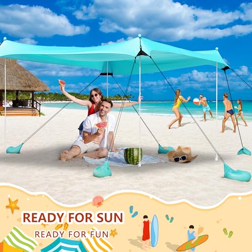Camping Tent UPF50+ with 8 Sandbags, Beach Shade Canopy for 6-12 Persons, Pop Up Canopy for Camping, Picnics, 12X12FT Turquoise - Image 5