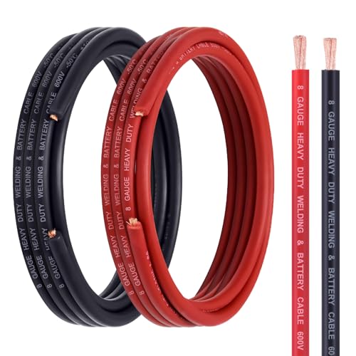 Geosiry 8 Gauge Battery Cable 15FT Red + 15FT Black 8 AWG Welding Cable Stranded Oxygen-Free Copper Wire for Automotive Battery Solar Marine and Generator
