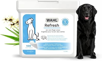 Wahl Refresh Ear Care Finger Wipes for Dogs – Soft Pearl Texture to Remove Ear Wax, Dirt & Odours, Fragrance‑Free Formula with Witch Hazel & Aloe, Daily Pet Ear Care - Model 58555