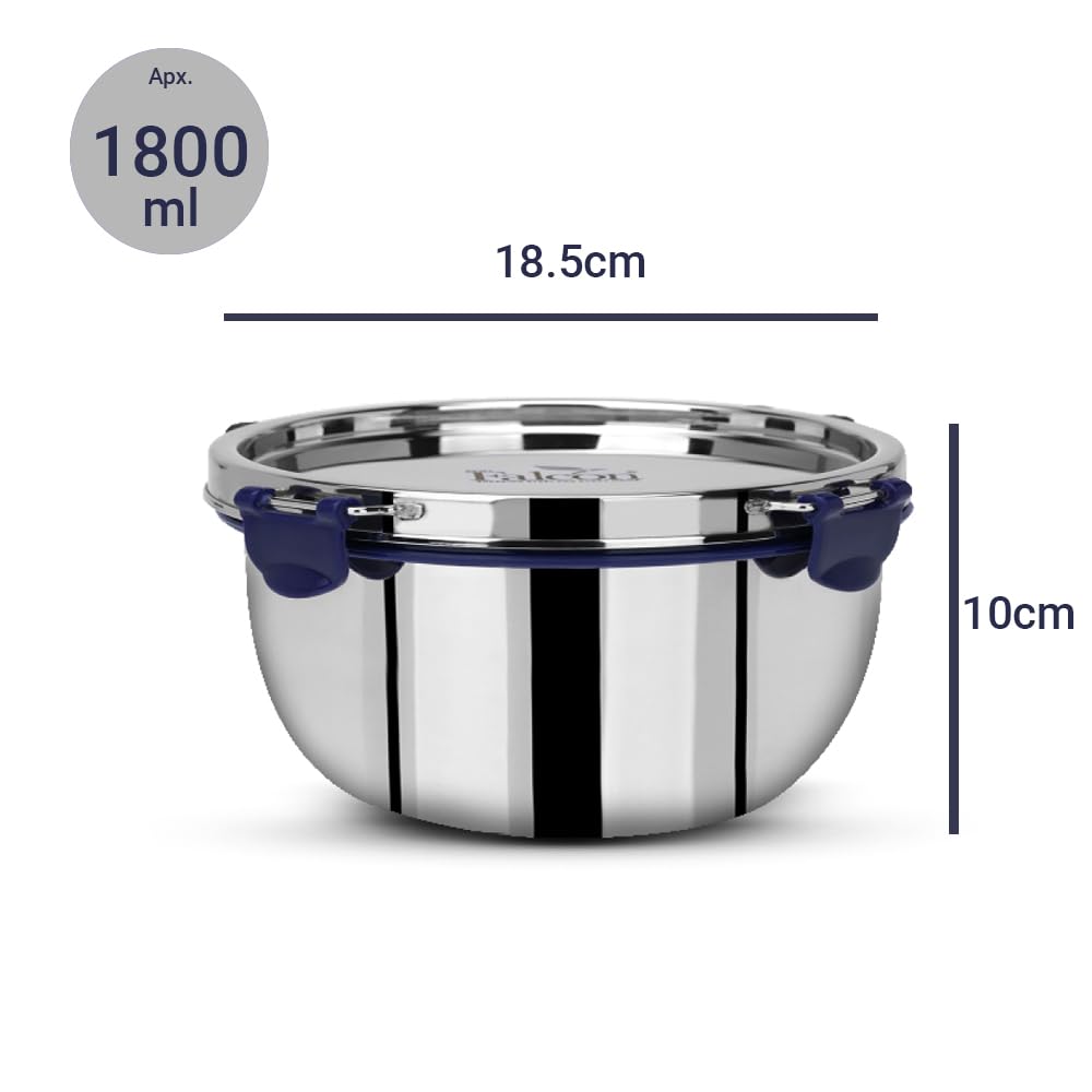PDDFALCON Stainless Steel EcoNxt Bowl,100% Leakproof BIS Certified, Jindal Seal & Made in India Blue 1800ml and 2800ml (EcoNxt Small Bowl 1800ml) 1