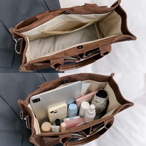 Image of Cherry Tote Bag for Women Canvas Patched Purse Cute Shoulder Bag Multi-Pocket Satchel Handbag for work travel