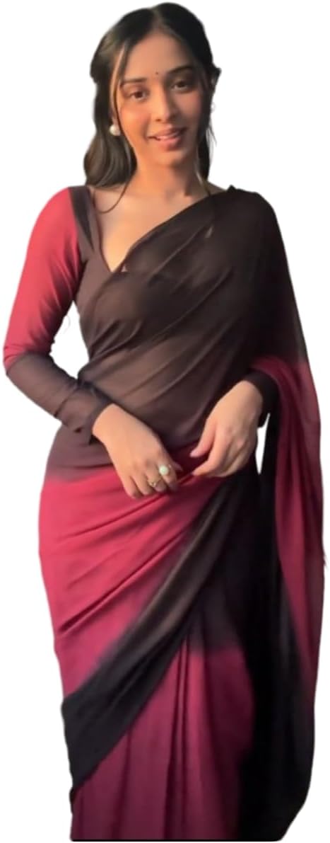 Ready to Wear Floral Georgette Saree for Women Pre-Stitched Pre-Draped 1-Min Sari with Unstitched Blouse