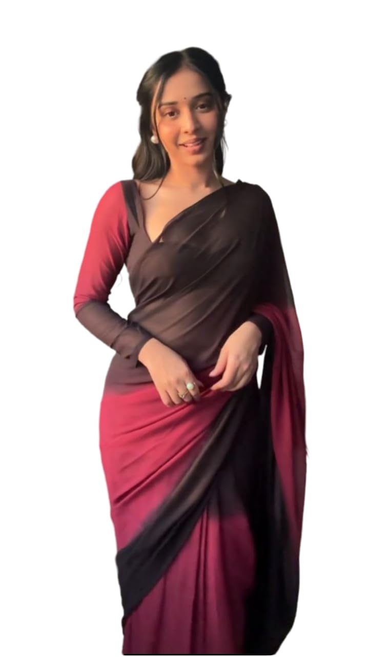Ready to Wear Floral Georgette Saree for Women Pre-Stitched Pre-Draped 1-Min Sari with Unstitched Blouse