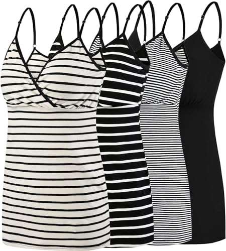 Image of SUIEK Cotton Maternity Nursing Tank Tops Breastfeeding Cami Sleep Shirt