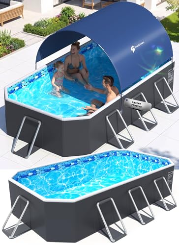 StarOcean Foldable Pool with Canopy,Non Inflatable Pool,Large Foldable Swimming Pool for Adult Portable Pool,Large Collapsible Kid Pool with Shade,Folding Kid Pool for Backyard,90x50x20 in-Dark Blue