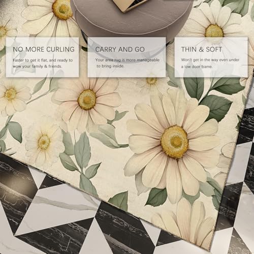 Tapis fleurs marguerite antidérapant et doux pour chambre de bébé - 4