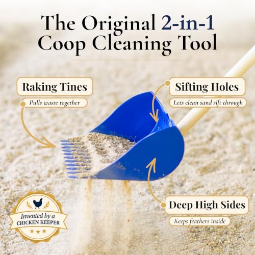 Image of The Coop Scoop Ground 2-in-1 Chicken Poop Scooper & Rake, 48 inch Handle
